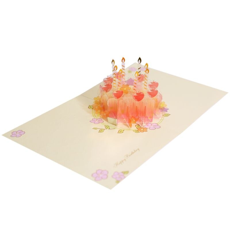3D Pop-Up Birthday Cake Greeting Card Postcards Invitations with Envelope QX2E
