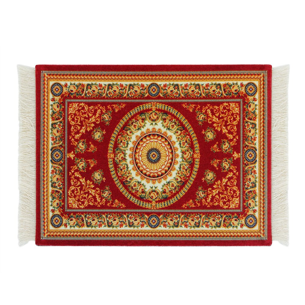 Alfombrilla para ratón, alfombrilla para comida, estilo alfombra persa, goma antideslizante, duradera, impresión rectangular, alfombrillas para ratón para juegos, posavasos: Rojo