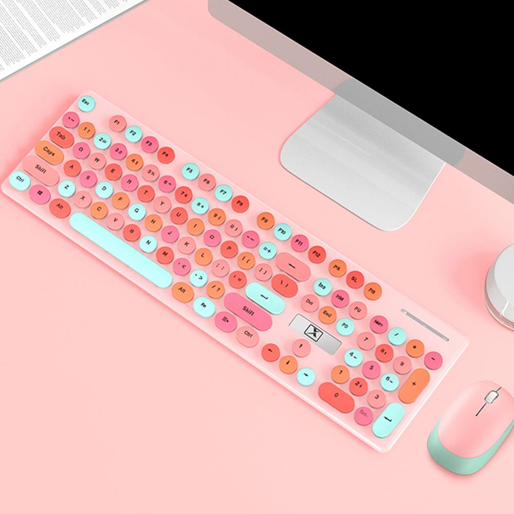 Wireless Keyboard and Mouse Combo, 2.4G Cute Round Mute Keyboard Mouse Set for Laptop, Computer,: Blue