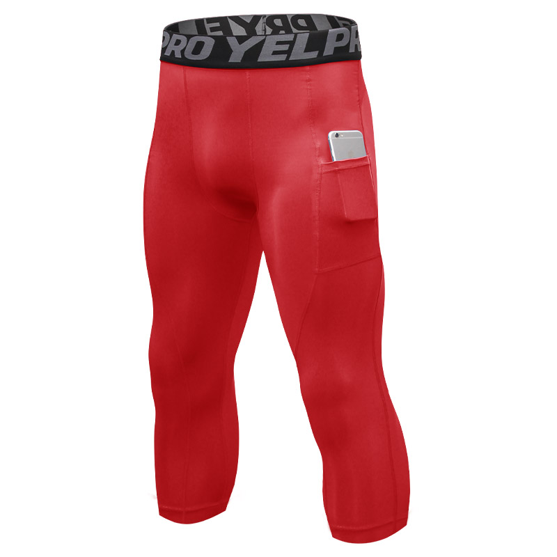 3/4 compressiebroeken voor heren, sneldrogend, geschikt voor de sportschool, training, basketbal, hardlopen, atletiek, sport, training, basislaag.: S / Rood