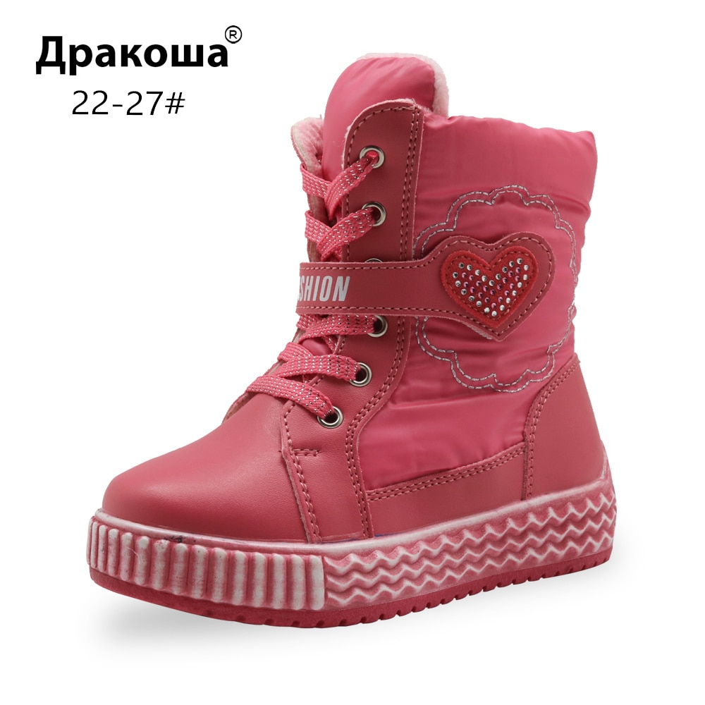 Apakowa Doek Waterdichte Winter Laarzen Meisjes Pluche Wollen Warme Zachte Snowboots Kinderen Schoeisel Met Rits Hart Print Schoenen