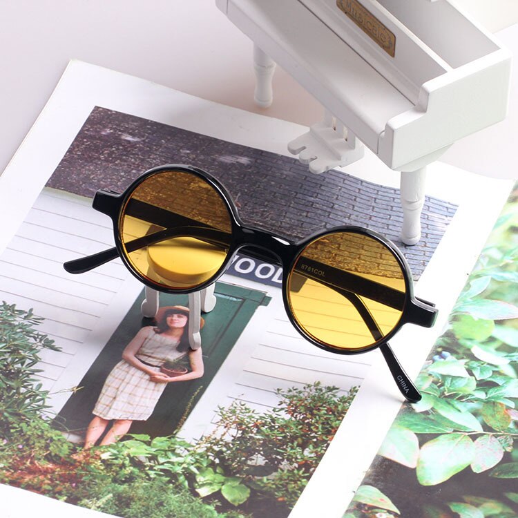 Kleurrijke steampunk ronde zonnebril dames heren geel groen blauw oranje rood zonnebril oculos de sol feminino  uv400: Geel
