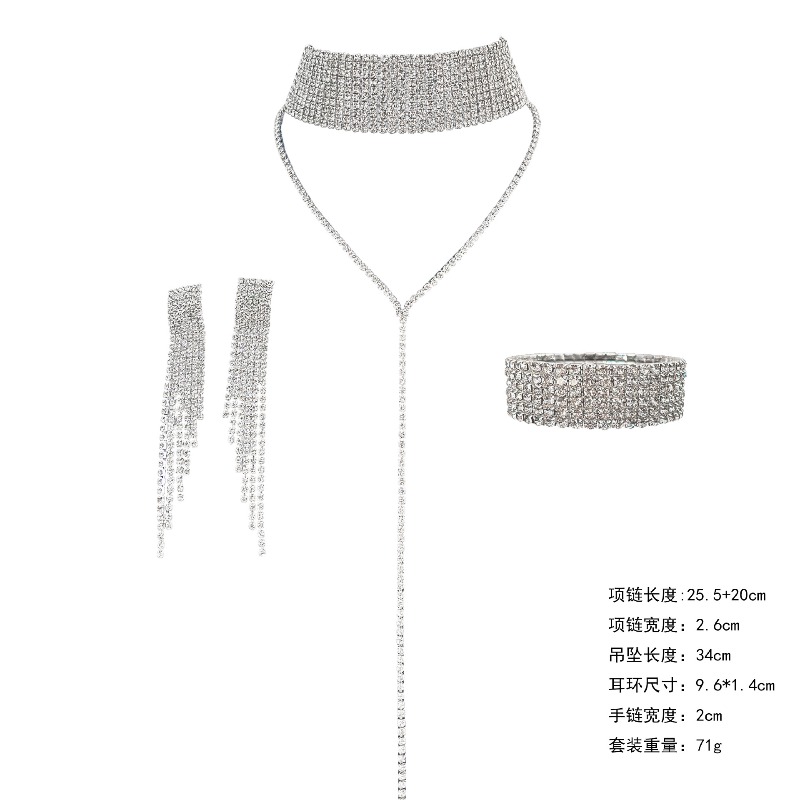 Halskette, ohrringe, armband, dreiteiliges set für damen, modische und sexy halskette, quastenohrringe, funkelnde accessoires