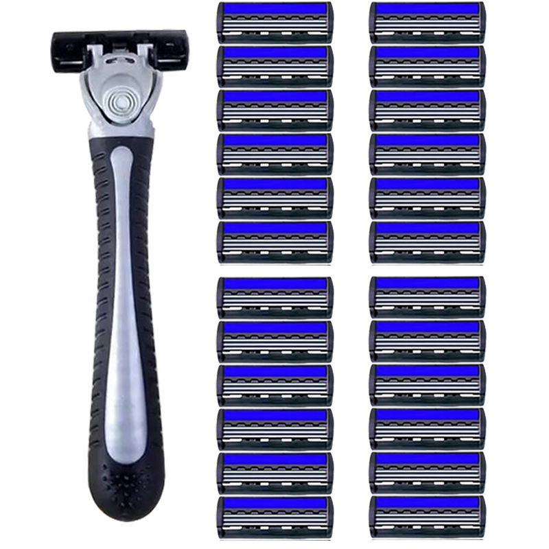 Maquinilla de afeitar Manual de 3 capas para mujer, maquinilla de afeitar clásica, juego de afeitado, cuchillas de acero inoxidable reemplazables, afeitadora para mujer con tira de lubricante, reutilizable: Naranja