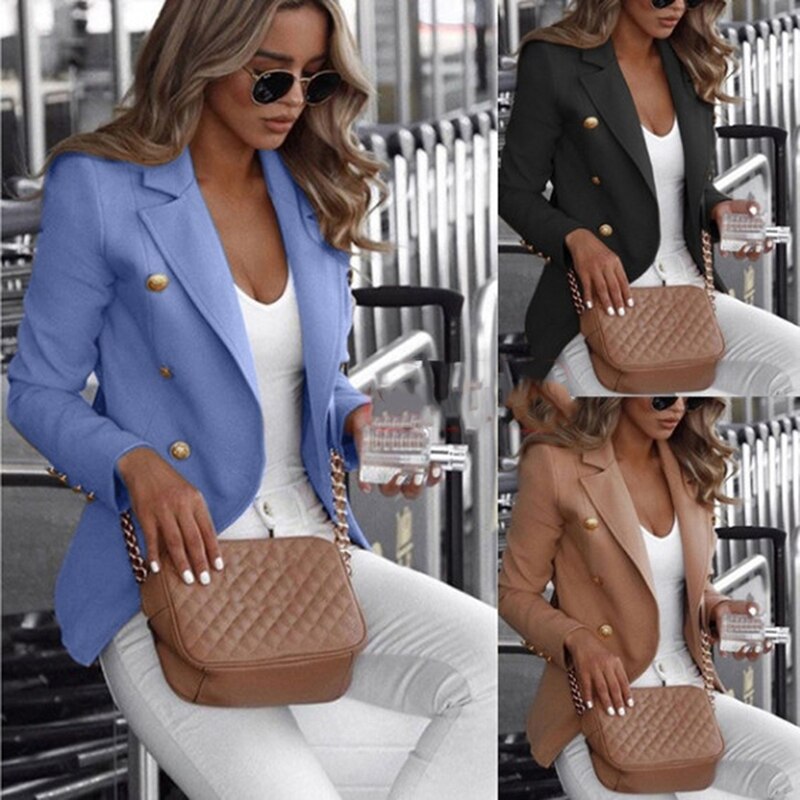 Blazer femme double boutonnage boutons coupe slim magnifique veste blazer bleu kaki