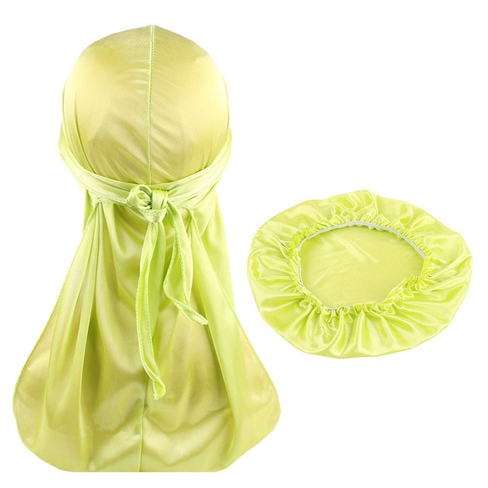 Silkemyk durag og pansersett for menn og kvinner langhale du-rag waves cap turban: Mynte