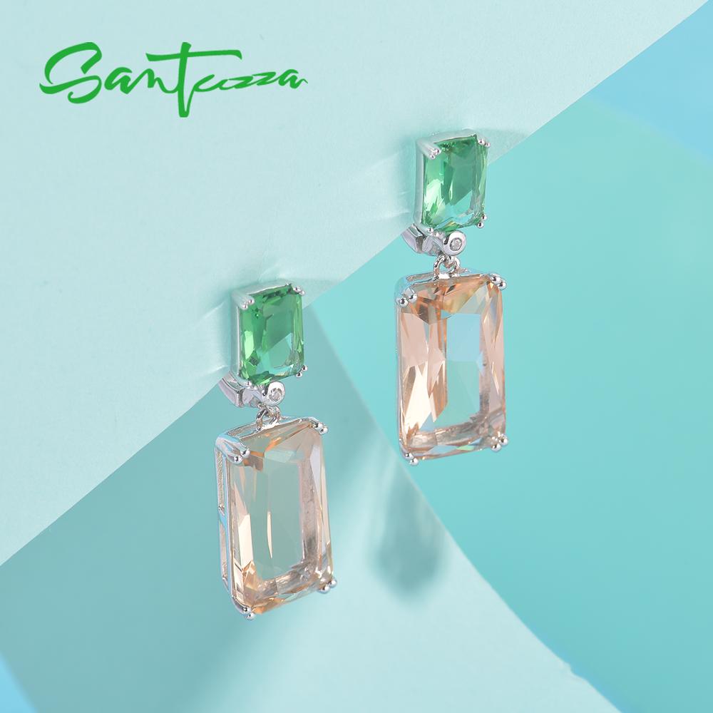 SANTUZZA Orecchini D'argento per Le Donne 925 sterlina d'argento brillante Verde Champagne di Cristallo Ciondolante Orecchini Gioelleria Raffinata E Alla Moda