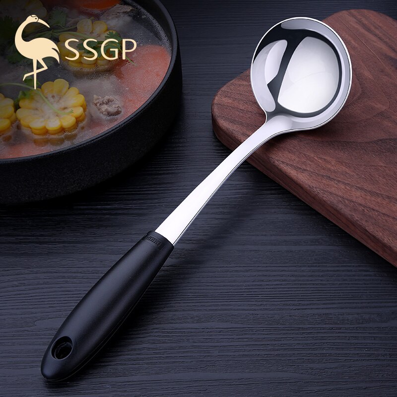 SSGP allemagne 304 cuillère à soupe en acier inoxydable cuillère à soupe en renard noir épaissi longue poignée grande capacité