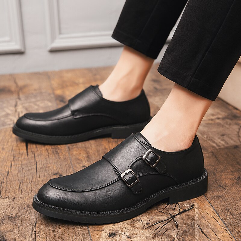 Merkmak hommes chaussures habillées Style richelieu fête en cuir chaussures formelles chaussures de mariage chaussures plates pour homme en cuir Oxfords sans lacet mocassins