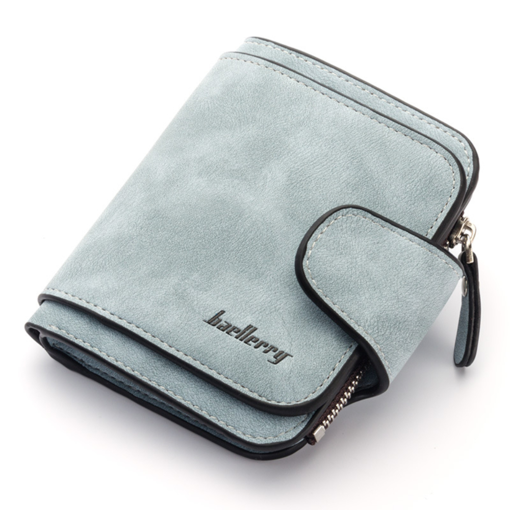 Buckle Abrasive Leather PU Women's Short Wallet Casual Trifold Purse Multi-Card Holder Coin Purse: SKY BLUE