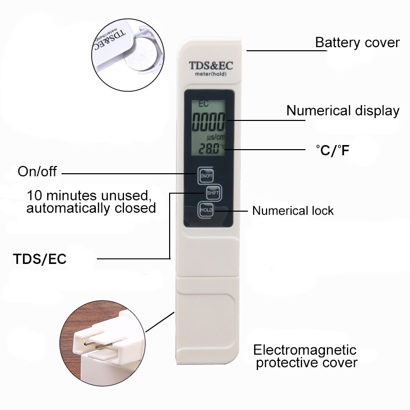 Tds ppm ledningsevnemåler ph tester tds og temperatur test pen til vand akvarium hydroponics tester 0-9990 ppm 15%