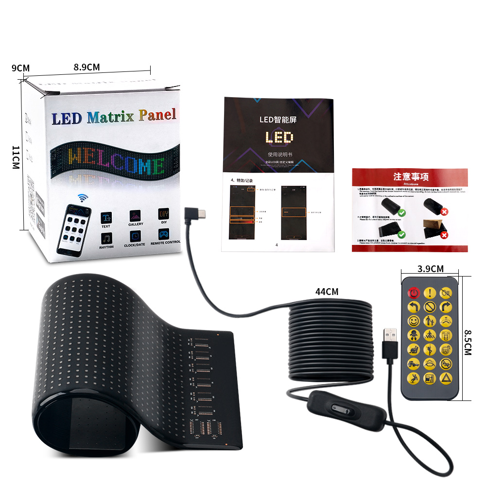 Led Matrix Pixel Panel Bluetooth App Usb Flexibele Adresseerbare Rgb Patroon Graffiti Scrolling Auto Raam Tekst Animatie Display