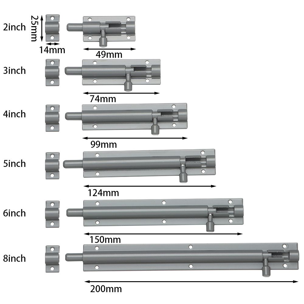 2/3/4/5/6/8inch Aluminum Alloy Door Latch for Home Window Catch Lock Slip Bolt Fiting Door Lock Buckle Silent Gate Hook Hardware