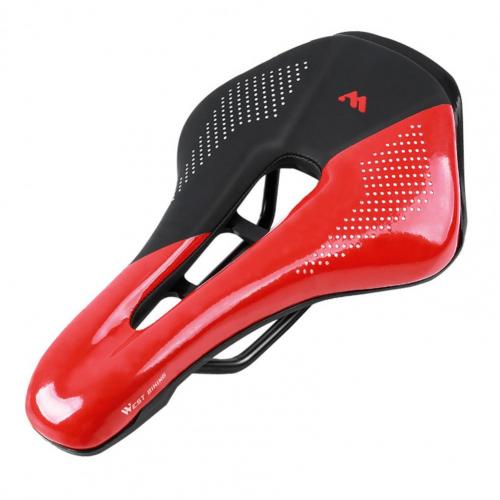 Selle de vélo ajourée confortable, respirante et souple avec coussin de siège pour le cyclisme: Black  Red