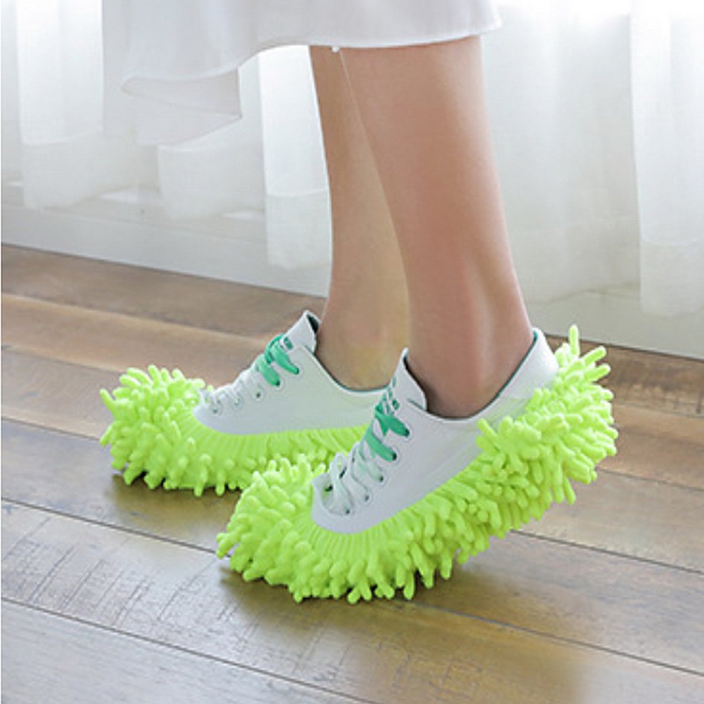 Multifunktions støv støvemop hjemmesko sko betræk vaskbar genanvendelig mikrofiber fodsokker gulvrengøringsværktøj skoovertræk: Grøn