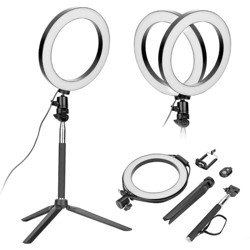 5 IN 1 Selfie 20CM Ring Light with Phone Camera Holder Photography Lighting with Tripod Remote Control for Photo Video