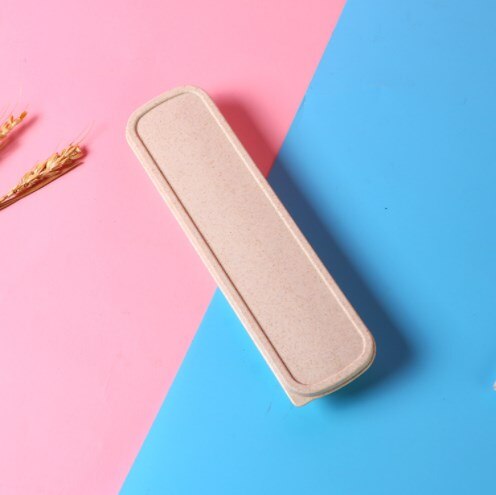 Fork Spoon Box with Lid Wheat Straw Cutlery Box Portable Tableware Cutlery Box Dinner Set Travel Packaging Storage Box Table Set: A-Beige
