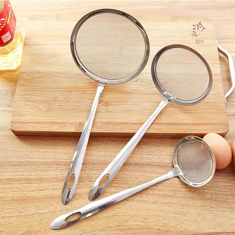 Stainless steel colander multifunctional fried fine mesh filter flour sieve vegetables filter home kitchen tools: 25 x7.5cm