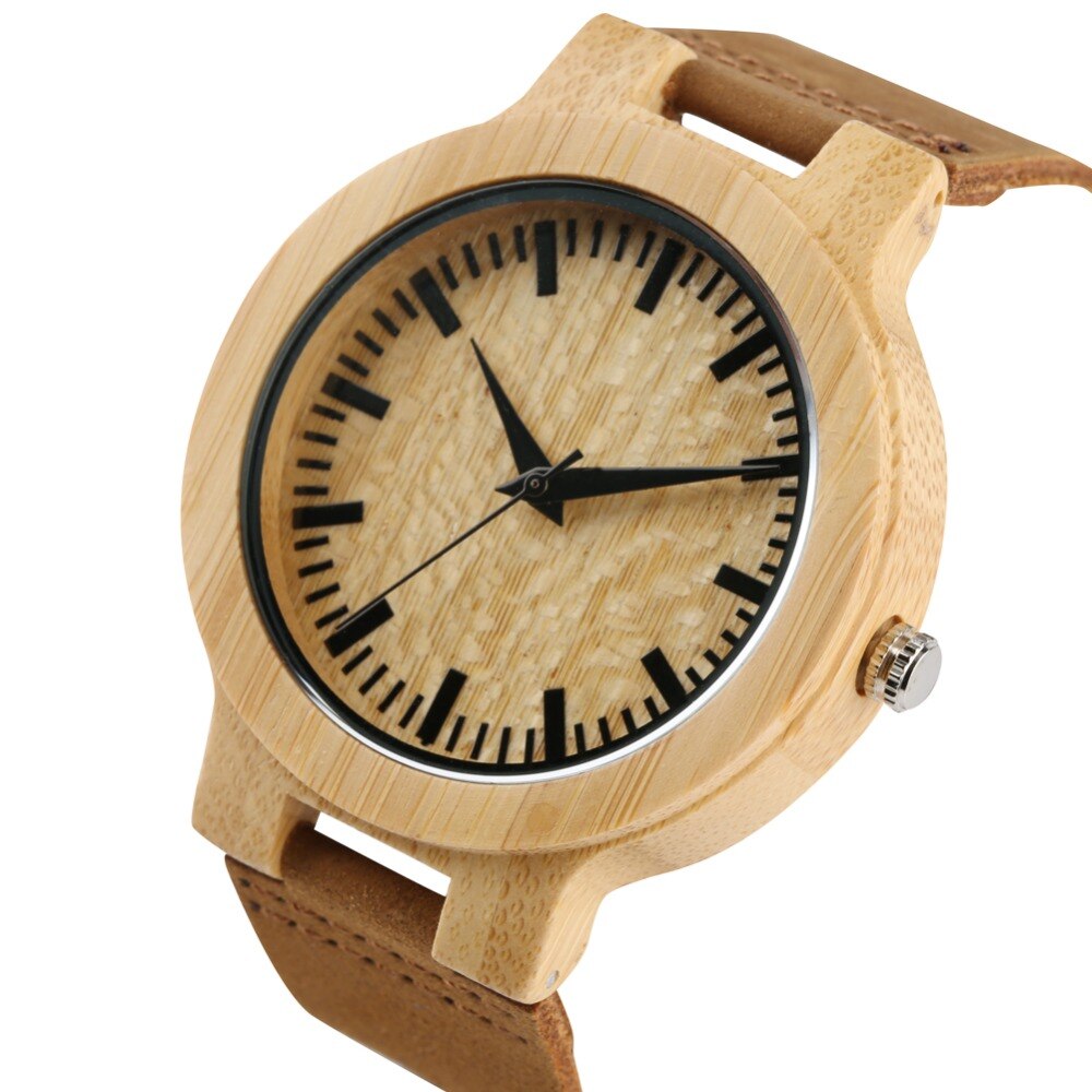 Houten horloge heren leren band natire lichtgewicht bamboe polshorloge eenvoudig quartz sport heren houten horloges