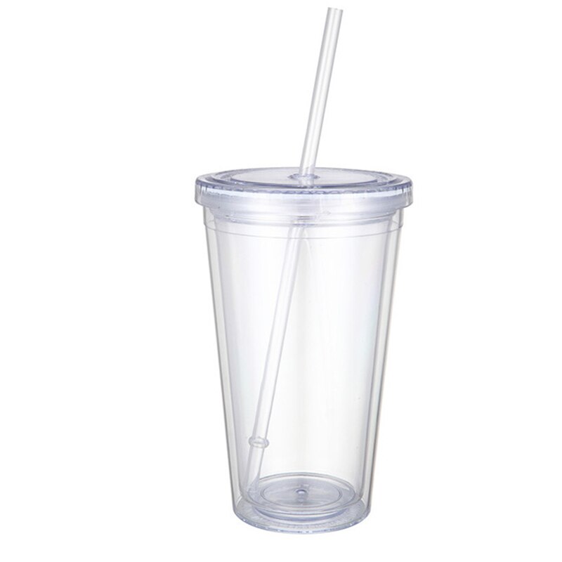 20oz Milk Tumbler With Dome Lids Clear Plastic Cups With Straw Double Wall Reusable Water Bottle Fruit Cup For Party: Plastic Cup B