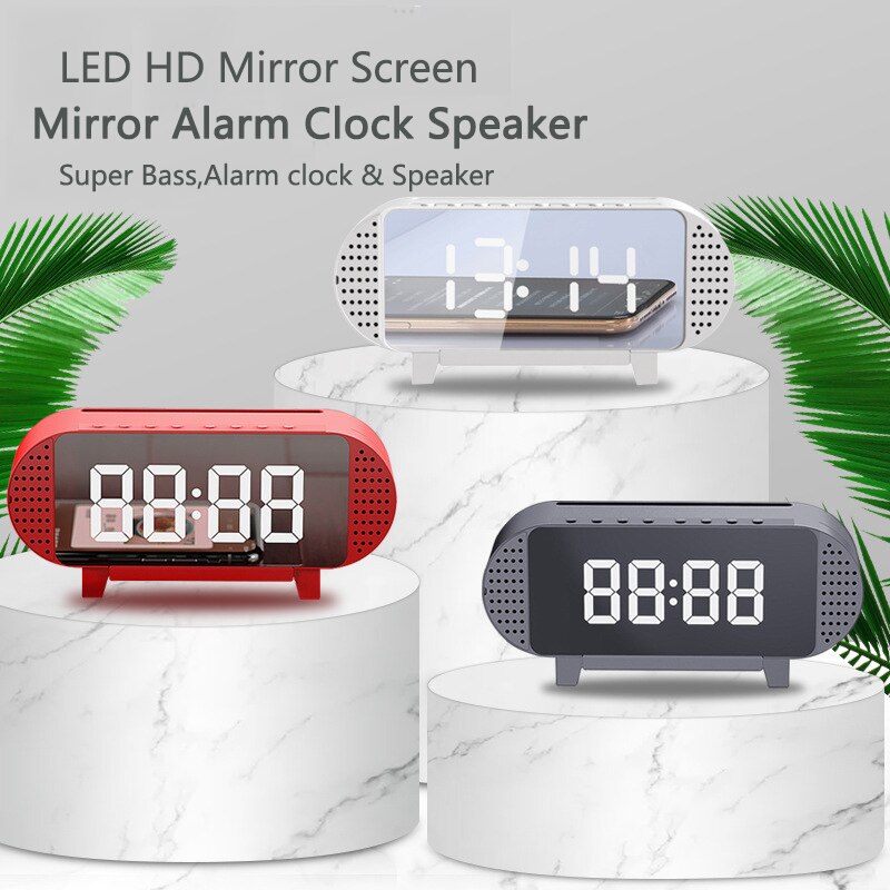 LED Mirror Alarm Clock Watch Table Digital Clock Electronic Desktop USB Powered Wireless Bluetooth Table Desk Clock Phone Holder