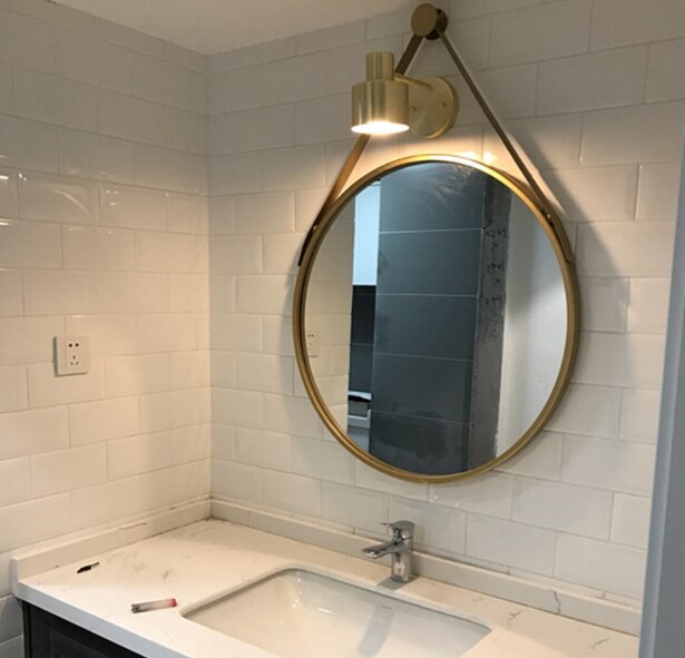 Iron Wall Hanging Personality Round Mirror Bathroom Mirror Simple Bathroom Decoration Vanity Mirror Q424