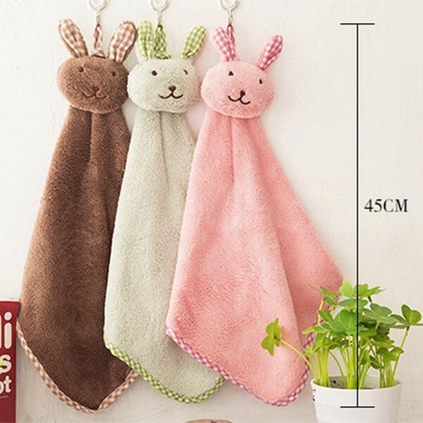 Cute Bunny Coral Fleece Hand Towel Kitchen Hanger Washcloth Lovely LBV