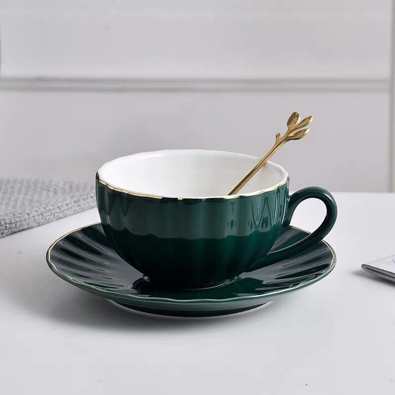 Europæisk phnom penh keramisk kaffekop med underkop og ske te kop simpel mælkekop cappuccino latte kop drinkware: Grøn