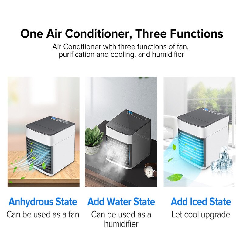 Mini casa condicionador de ar portátil ar condicionado espaço pessoal refrigerador de ar usb recarregável umidificador ventilador de mesa de refrigeração de ar