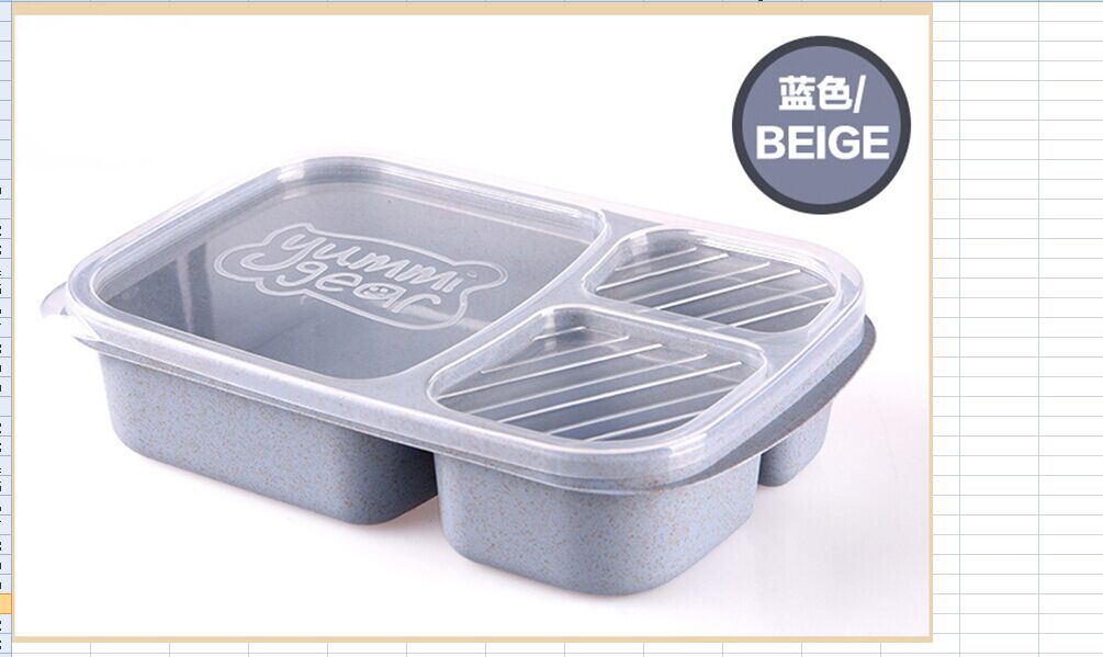 3- lags plastik madkasse madbeholder bento madkasser med 3- rum mikroovn picnic madbeholder opbevaringsboks: C