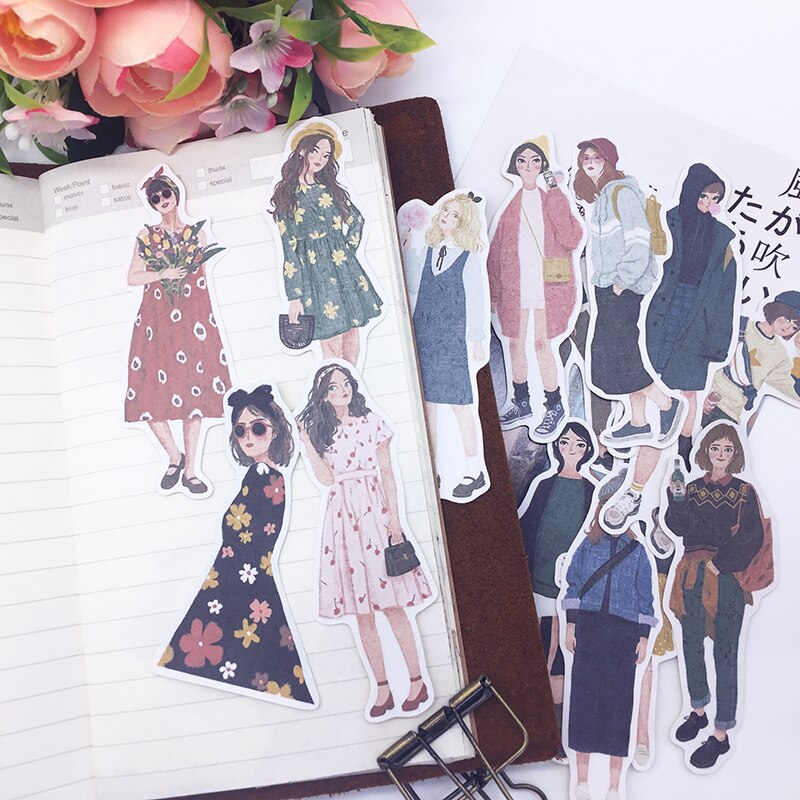 15pcs Beautiful girl stickers DIY scrapbooking journal primer collage mobile phone computer diary decorative stickers