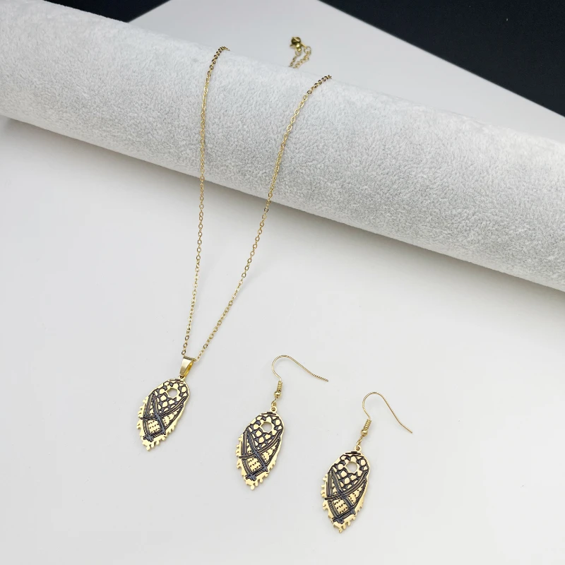 Halsband i rostfritt stål, arabisk karta, halsdukshänge, herrhalsband för kvinnor, mellanösternaccessoarer, europa och usa