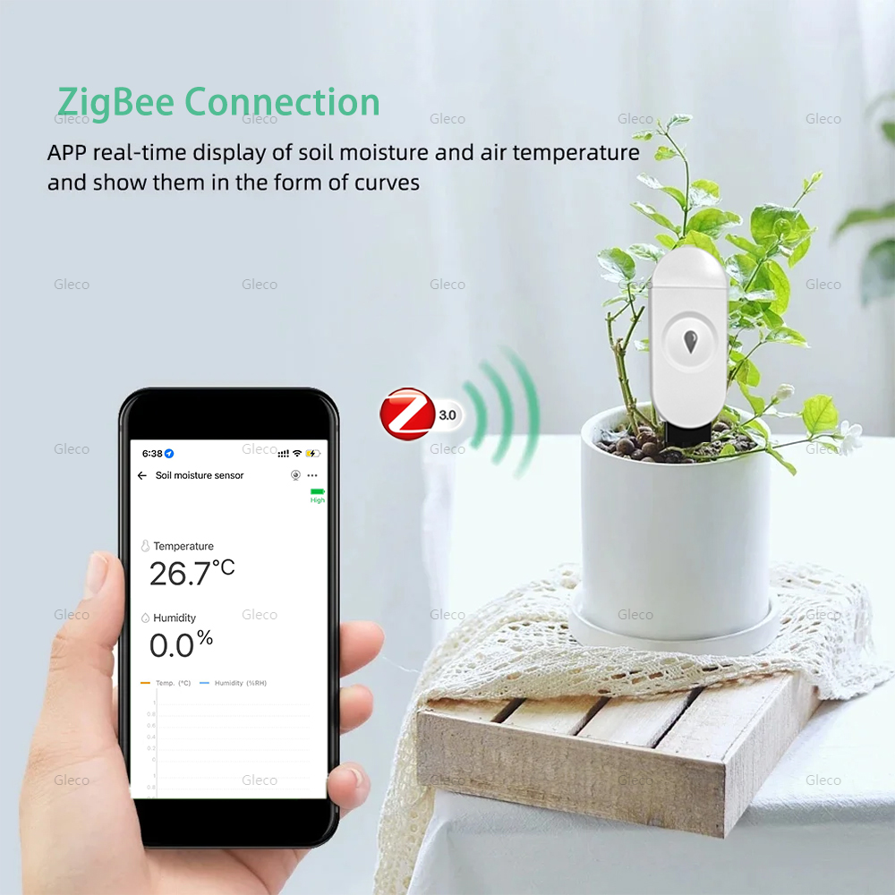 Zigbee jordfugtighedssensor tester termometer hygrometer have automatisk vandingsdetektor fugtighedsmåler til vandtimer