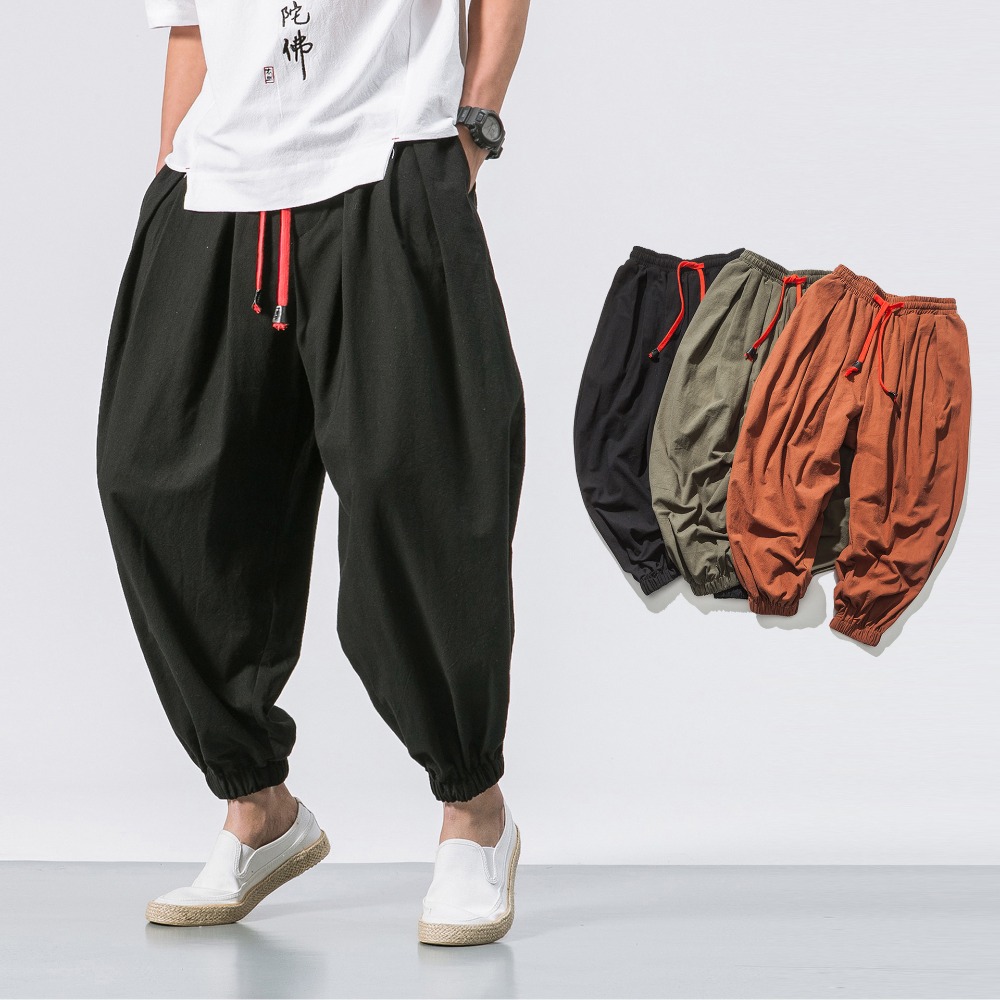 oversized heren harembroek losse Chinese stijl katoen en linnen joggingbroek joggers casual broek heren
