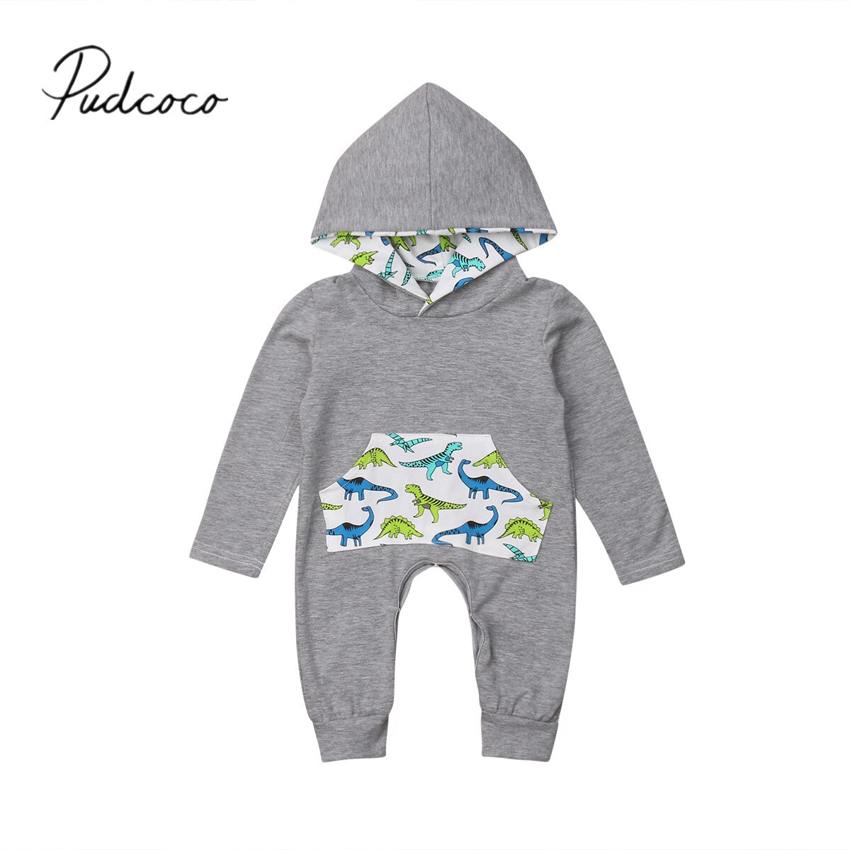 Barboteuse d'automne pour bébés filles 0-24M | Tout , pour bébés garçons et filles, imprimé dinosaure, capuche, manches longues, gris, vêtements chauds,