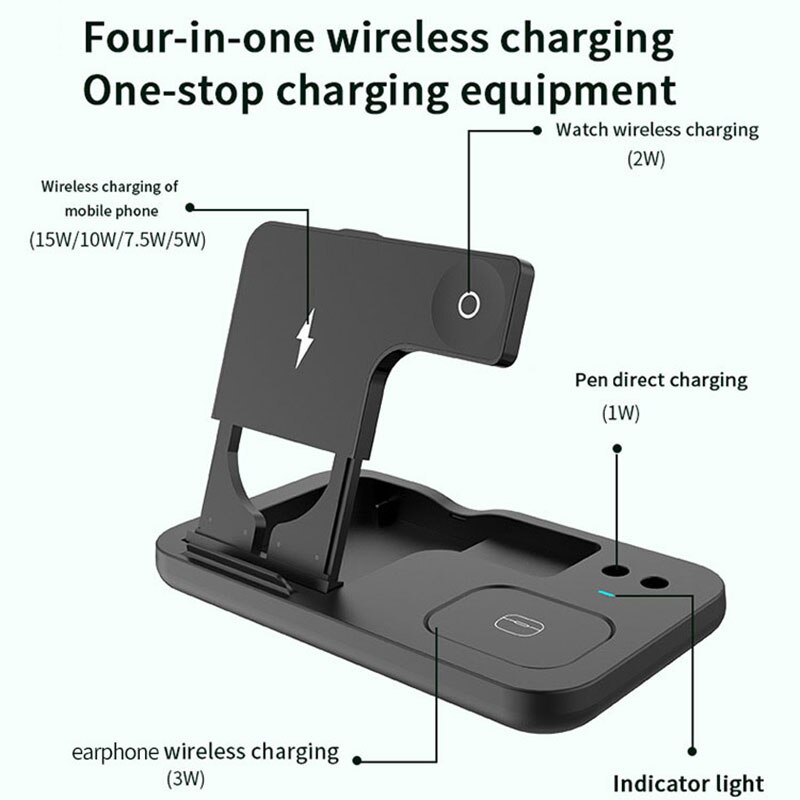 15W Qi Snelle Draadloze Charger Stand Voor Iphone 12 11 Pro Xr X 8 4 In 1 Opvouwbare Opladen dock Station Voor Apple Horloge Airpods Pro