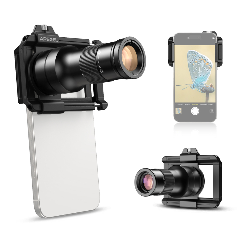 APEXEL teleobjetivo 2 en 1, lente Macro de observación, cabezal de telescopio 6x, accesorios para lentes de teléfono móvil para fotografía ultraligera: Default Title