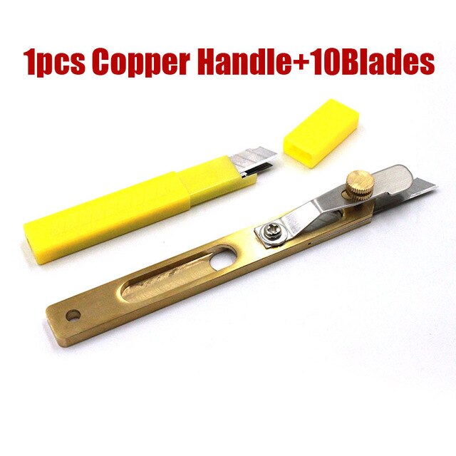 Cuchilla para cortar cuero, duradera, 1 Uds., DIY, herramientas de corte de cuero, cuchilla para manualidades, Cuchilla de recorte de cobre con hoja de cuero: 1 Hand and 10Blades