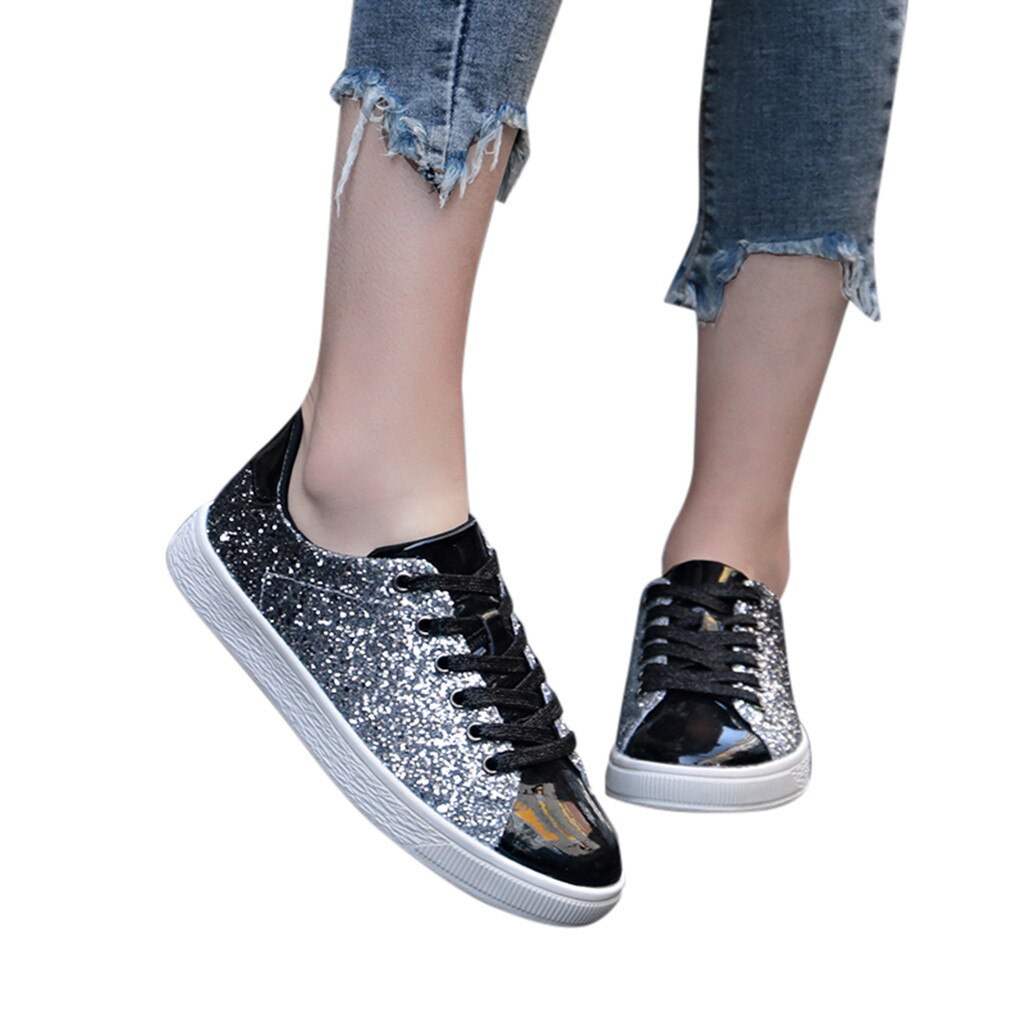 KANCOLLE Women's Leisue Sneakers Lightweight Sequins Flying Weaving Breathable Comfortable Trend Women Student Running Shoes15#4