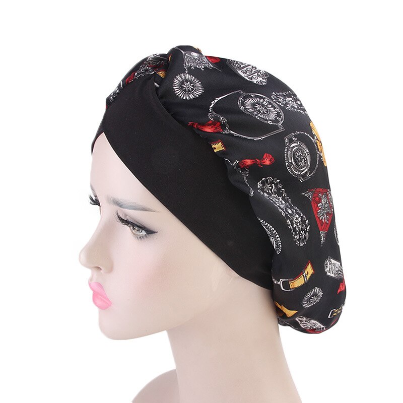 1pc Nightcap Long Hair Soft Smooth Adjustable Wide Side Nightcap Sleeping Cap Rubber Sleeping Cap for Home Salon