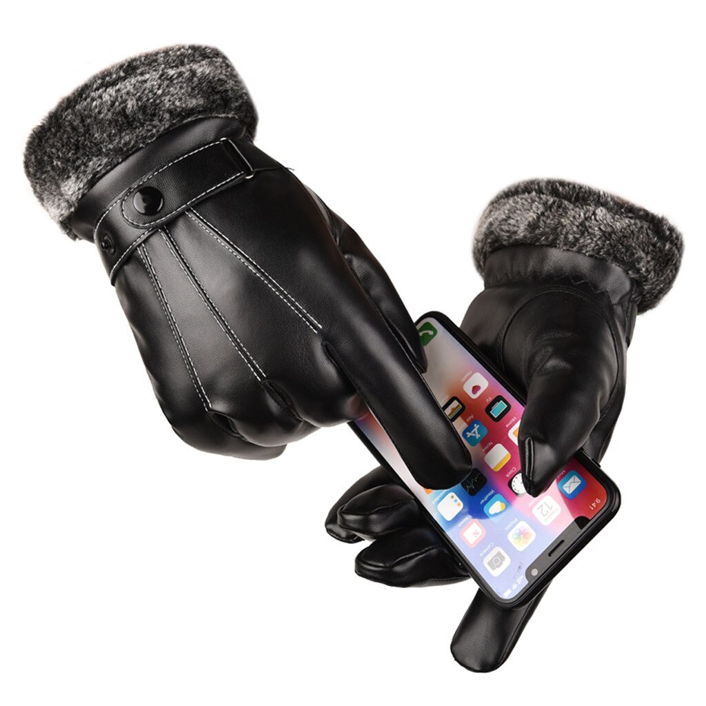 Men Leather Touch Screen Warm Mittens Winter soft comfortable Motorcycle Ski cotton gloves Gross mouth three gloves