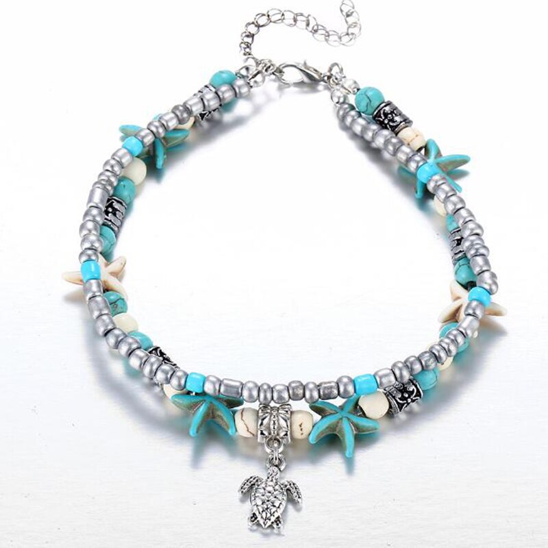Boho Style Ankle Bracelet Bohemia Sea Turtle Starfish Charms Beach Anklets For Women Handmade Leg Bracelet Foot Jewelry Anklet: C