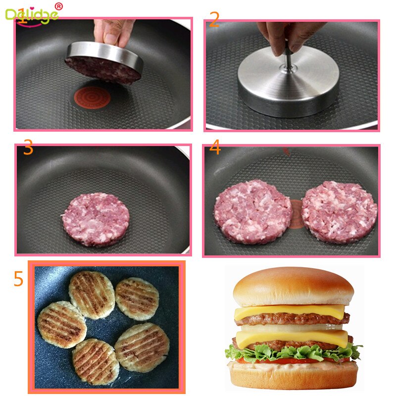 Delidge 1 pc 9.5 cm Ronde Vorm Hamburger Druk Roestvrij Staal Varkensvlees Rundvlees Pie Burger Maken Mold Keuken Gereedschap