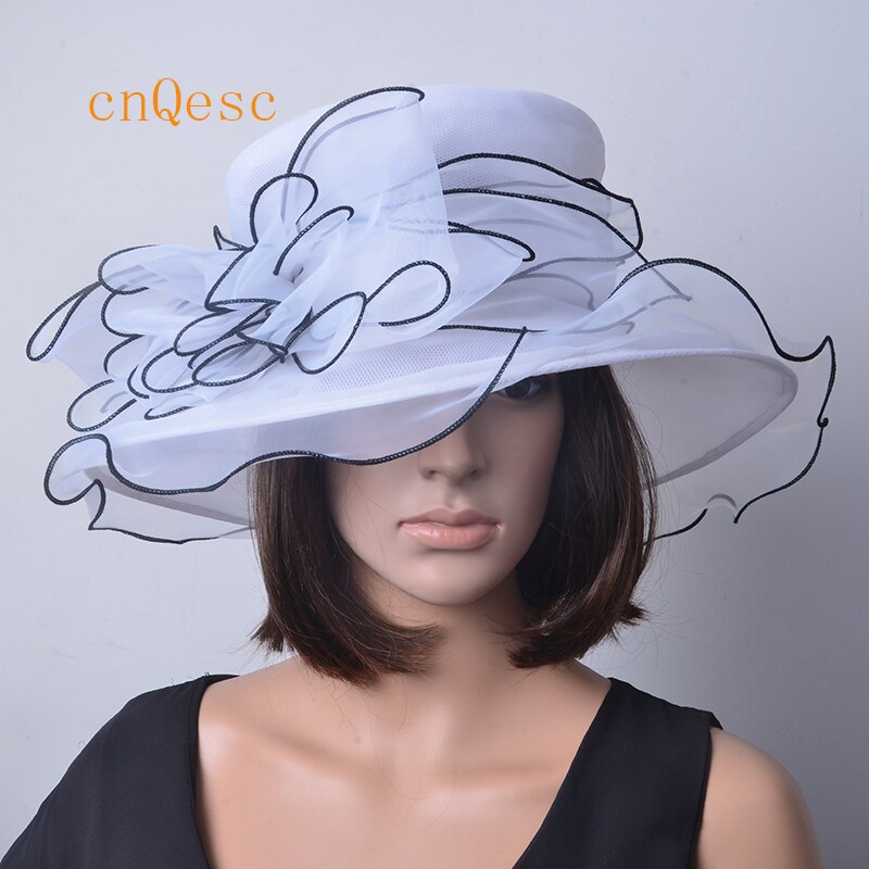 Rosa fucsia negro blanco Organza sombrero, sombrero de boda, Kentucky Derby sombrero para carreras, Copa de Melbourne, iglesia,. Ancho del borde 11 cm.