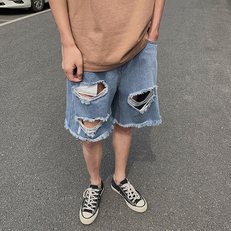 Leisure Heren Korte Ripped Jeans Zomer Streetwear Ademend Scheuren Denim Shorts Mannelijke Bermuda Broek Katoen EE5DK