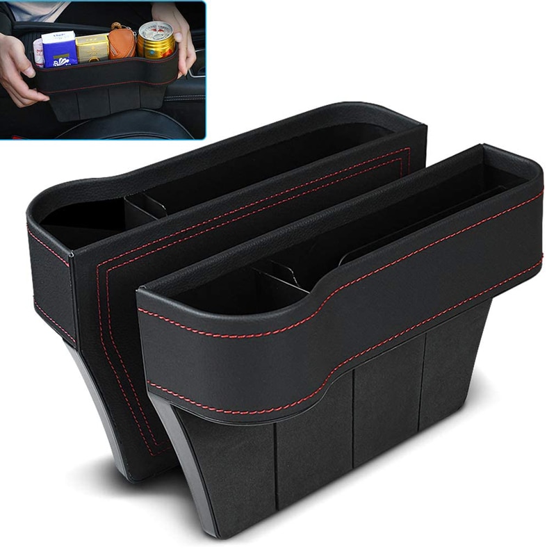 Caja de almacenamiento de cuero PU para hueco de asiento de coche, organizador de bolsillo multifuncional, soporte para botella de teléfono, accesorios para coche