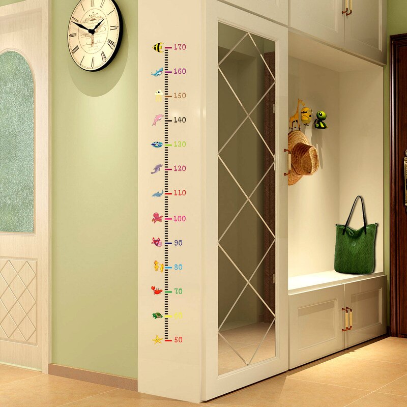 Height Measurement Wall Stickers Cartoon Undersea Animals Wall Decals Love Heart Stickers for Kids Baby Nursery Room Decoration
