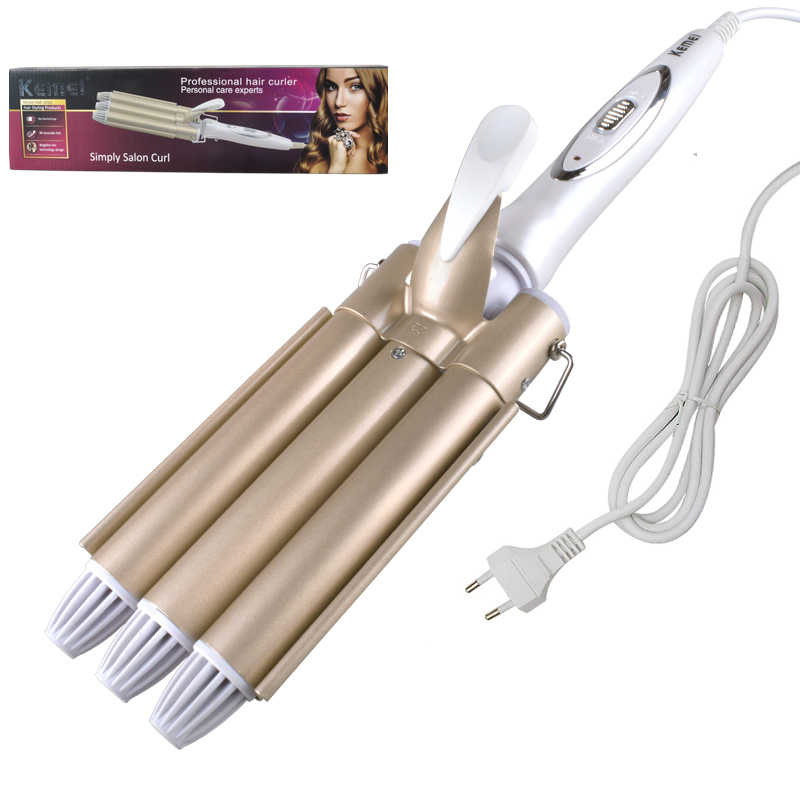 EllMEI-Fer à friser électrique en céramique, outils de bigoudi, coiffeur à triple baril: Rouge