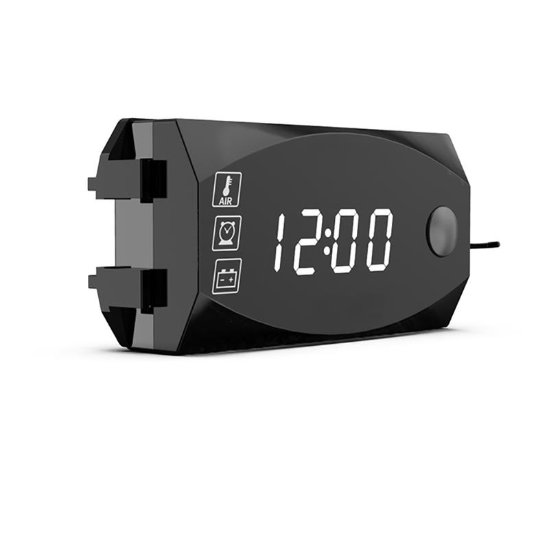 mini 3 i 1 digital ledet vise klokke termometer indikatormåler panelmåler digital voltmeter amperemeter 6v-30v til bilmotor: Hvit