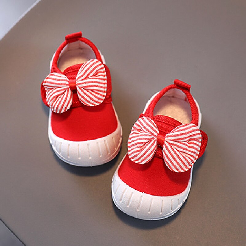 Criança sapatos de fundo macio do bebê menina casual arco pequeno das crianças respirável sapatos casuais listra bowtie sapatos primavera outono